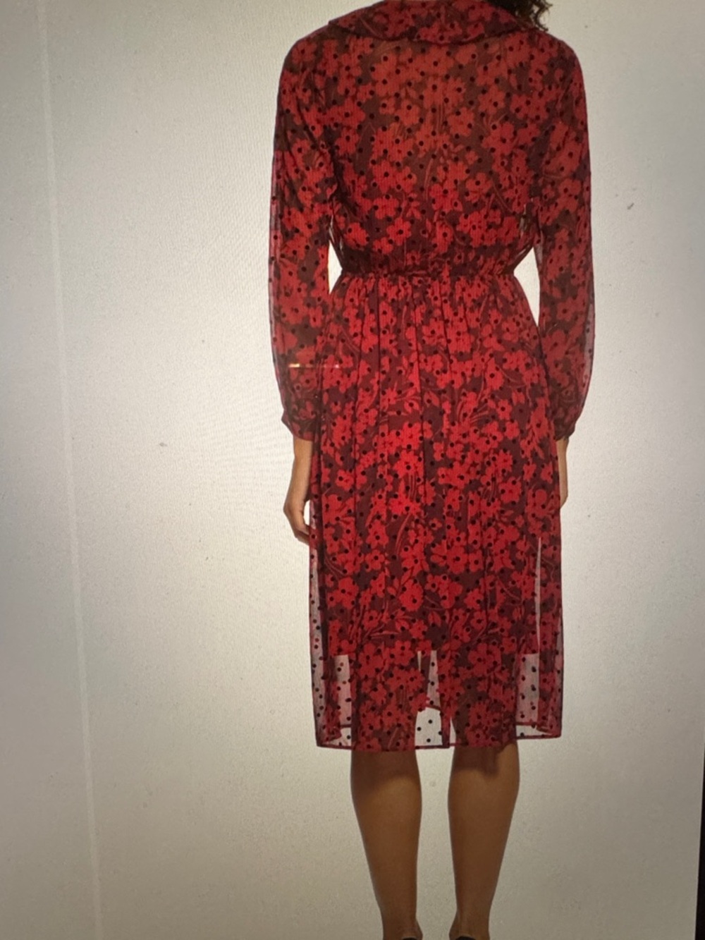 Tommy Hilfiger Red Floral Long-Sleeve Midi Dress - Picture 3 of 7